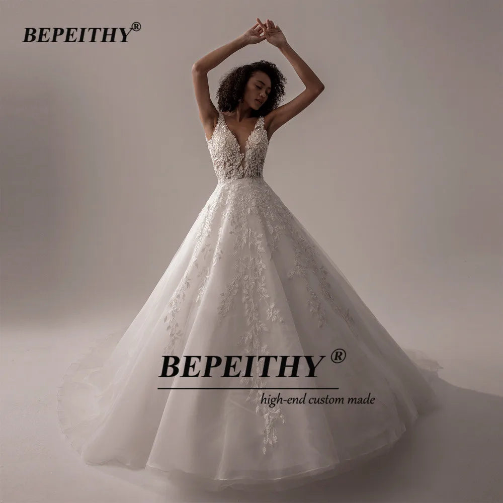 A Line Ivory Lace Bridal Gown