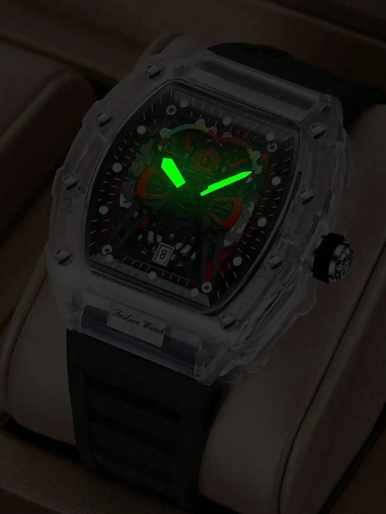 Men Quartz Watch Transparent Case
