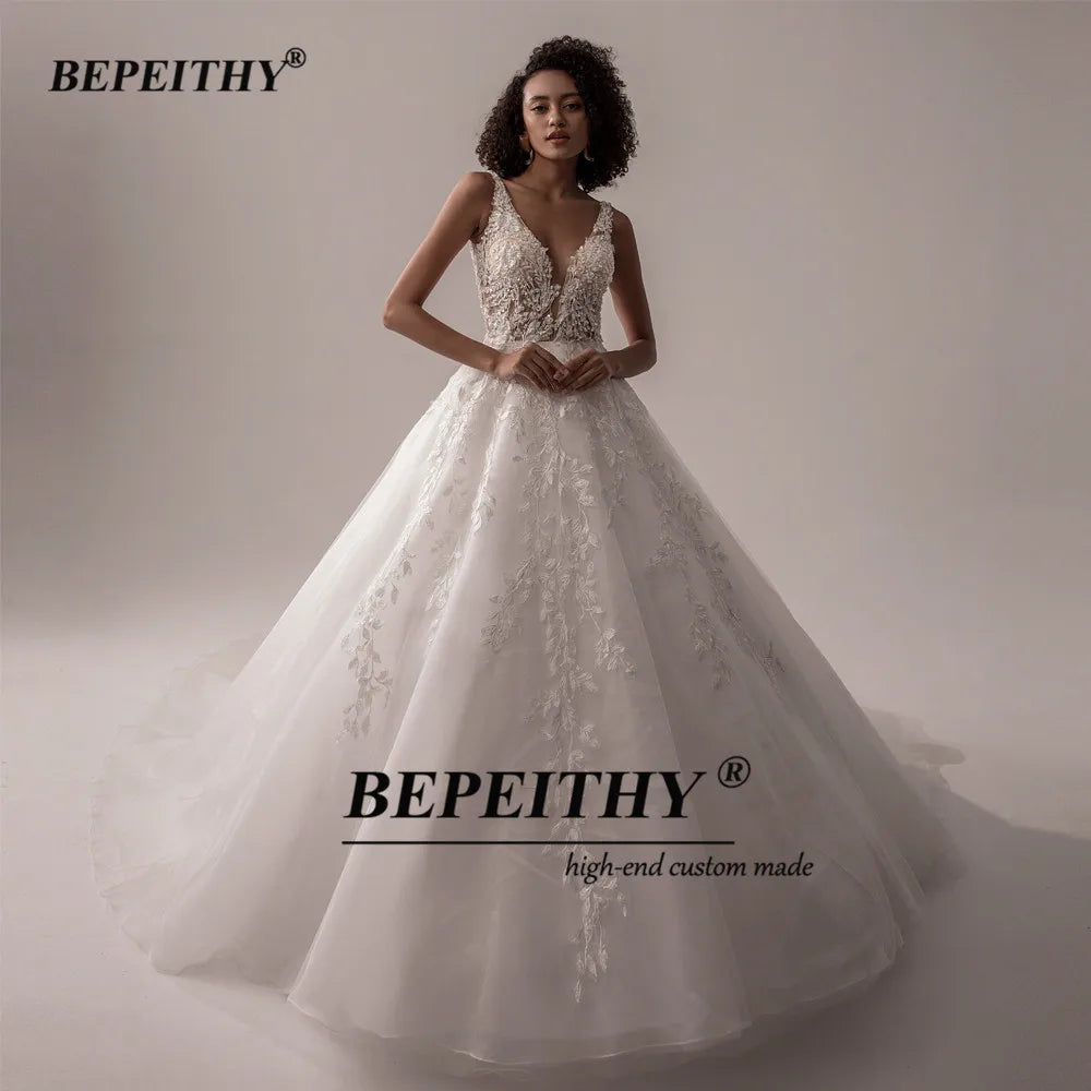 A Line Ivory Lace Bridal Gown