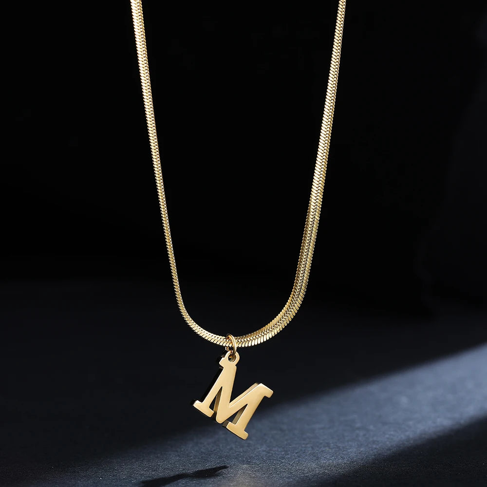 Alphabet Gold Plated Stainless Steel Pendant Necklace