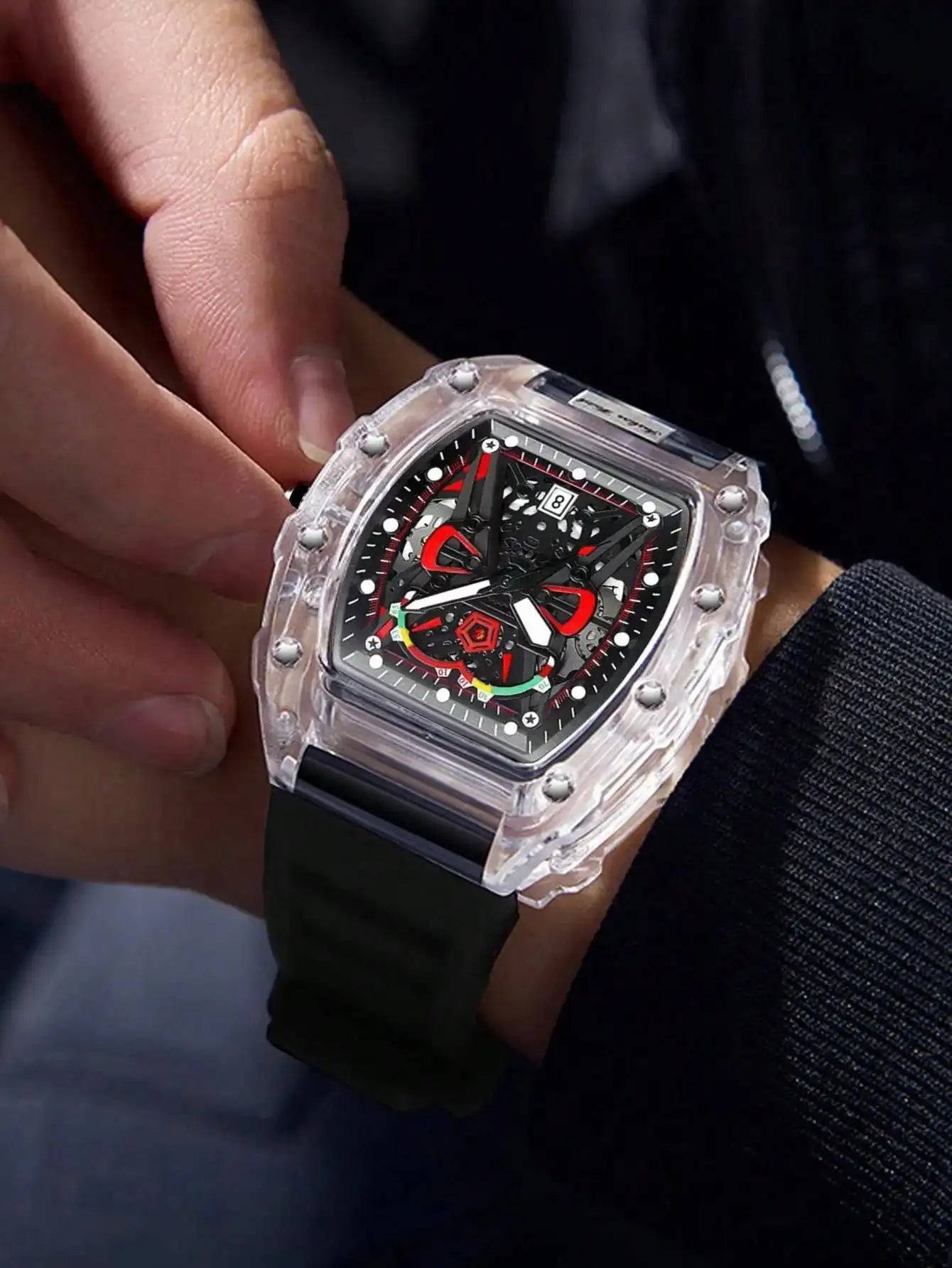 Men Quartz Watch Transparent Case
