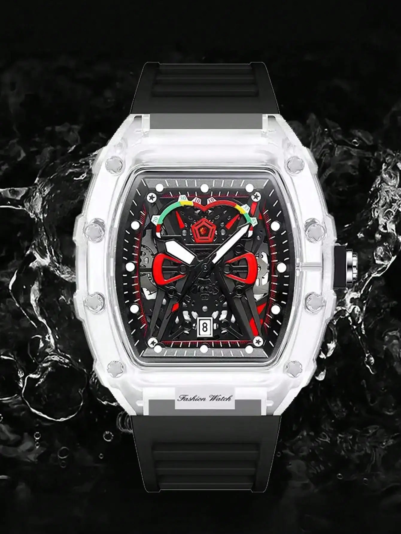 Men Quartz Watch Transparent Case
