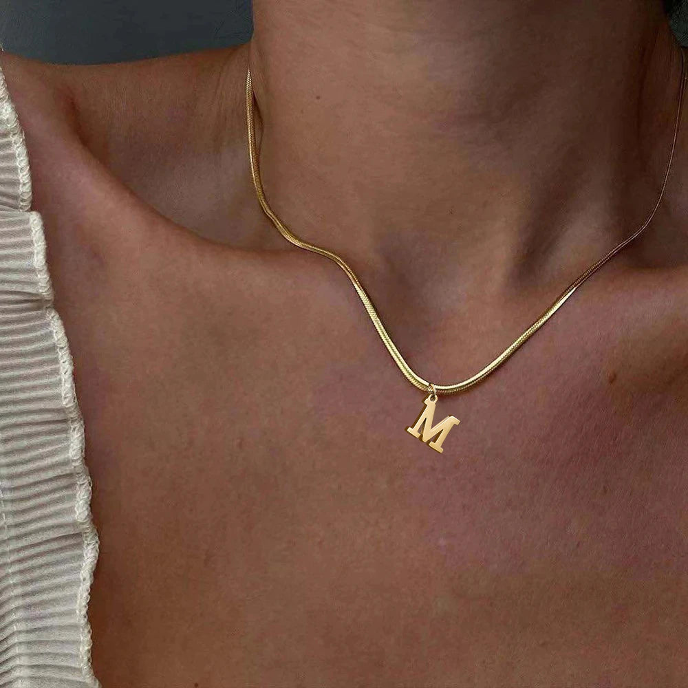 Alphabet Gold Plated Stainless Steel Pendant Necklace