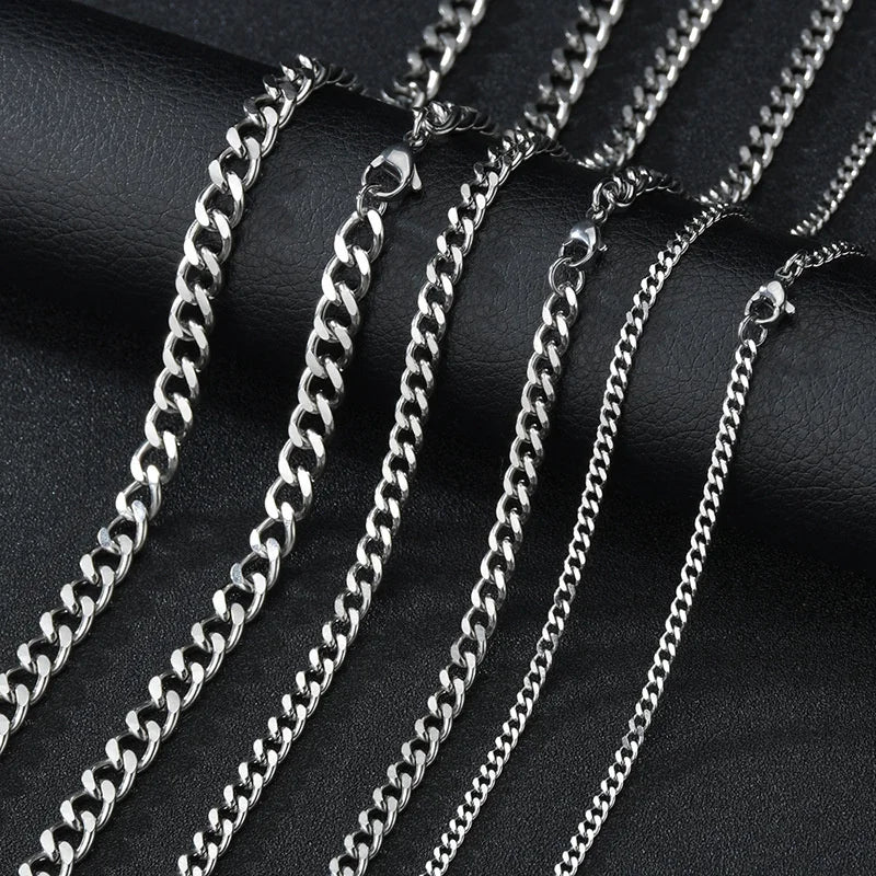 Stainless Steel 3,5,7mm Curb Cuban Necklaces