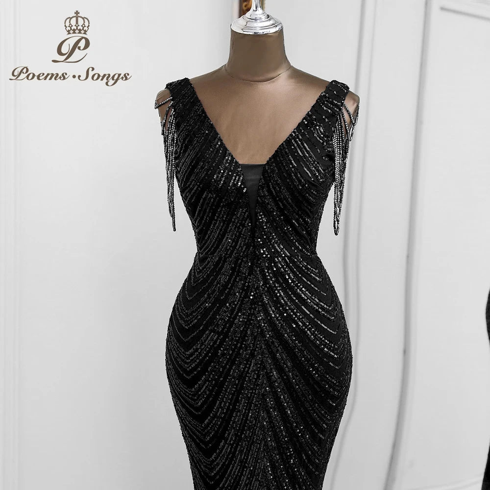 Sexy mermaid black evening dress