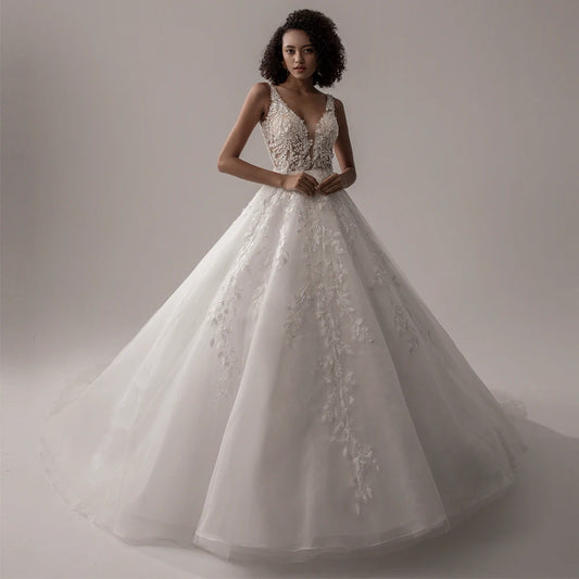 A Line Ivory Lace Bridal Gown