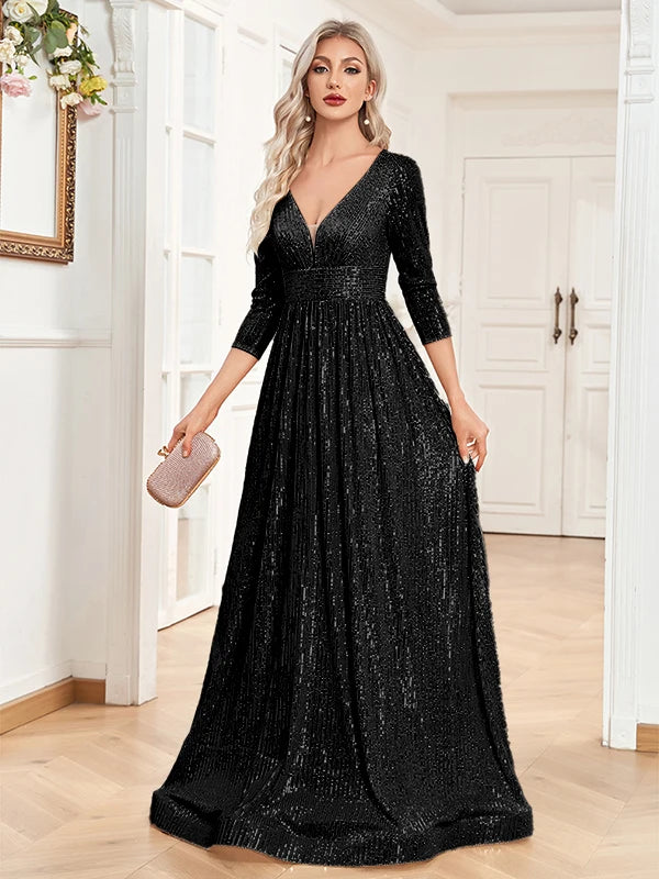 Blue Sequins Evening Dress