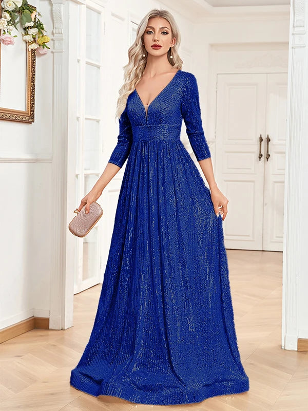 Blue Sequins Evening Dress