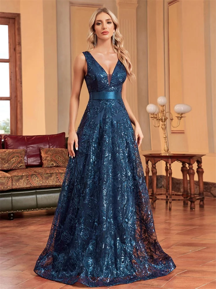 V-back Long Prom Cocktail Dress