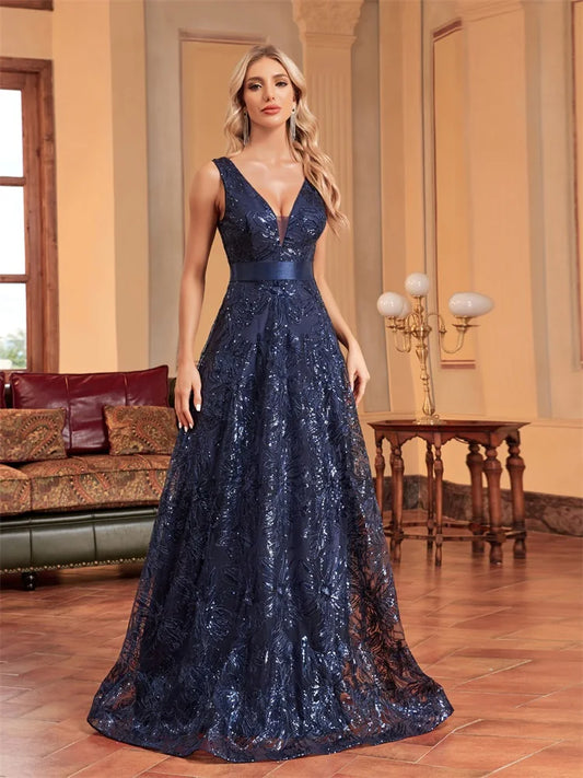 V-back Long Prom Cocktail Dress