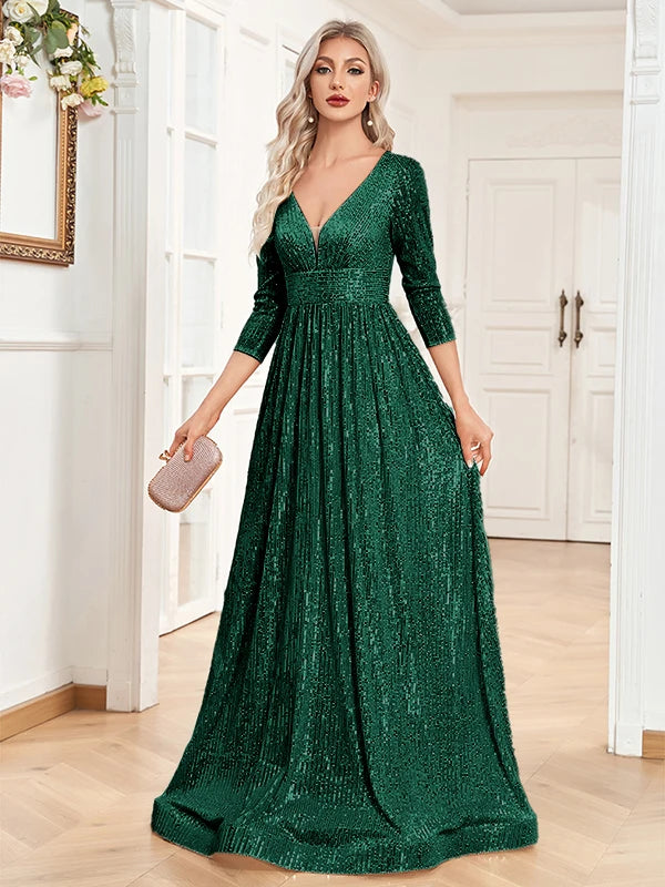 Blue Sequins Evening Dress