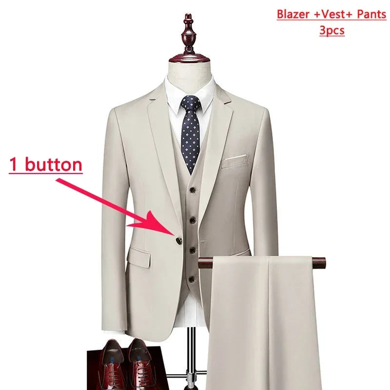 ( Jacket + Vest+Pants ) Formal Business Mens Suit - 3pc