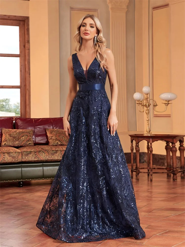 V-back Long Prom Cocktail Dress