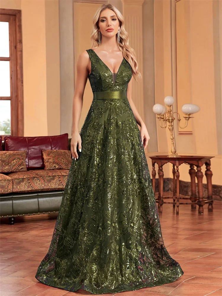V-back Long Prom Cocktail Dress