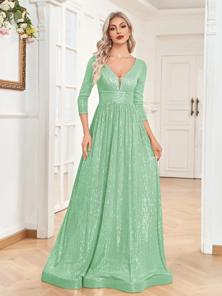 Blue Sequins Evening Dress