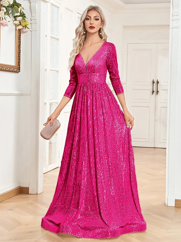 Blue Sequins Evening Dress
