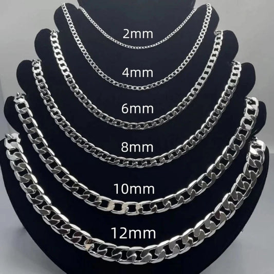 925 Sterling Silver Necklace 2/4/6/8/10/12MM 40-75cm