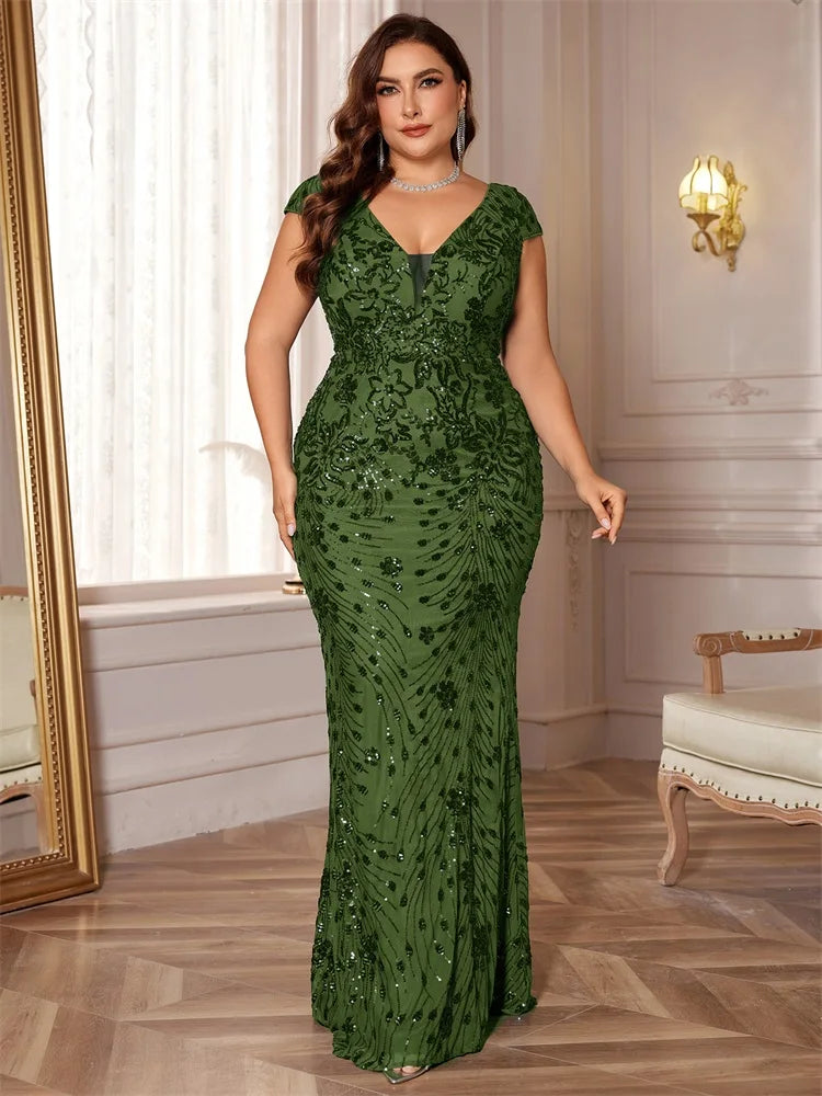 Sequins V-neck Prom Gown