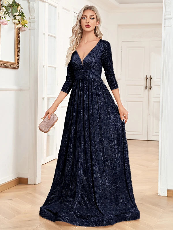 Blue Sequins Evening Dress