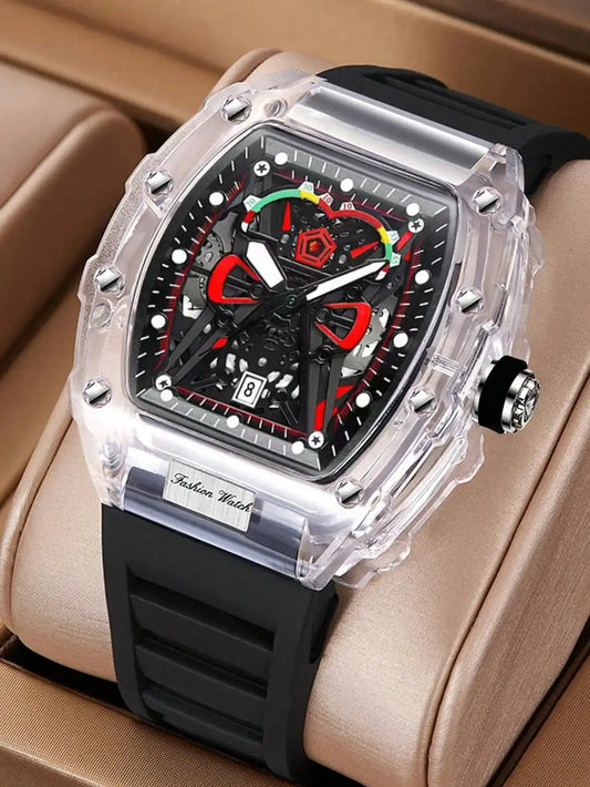 Men Quartz Watch Transparent Case