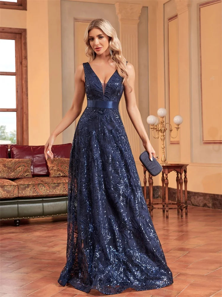 V-back Long Prom Cocktail Dress
