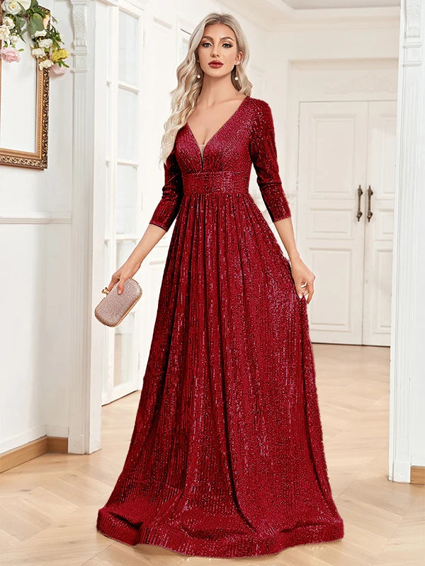 Blue Sequins Evening Dress