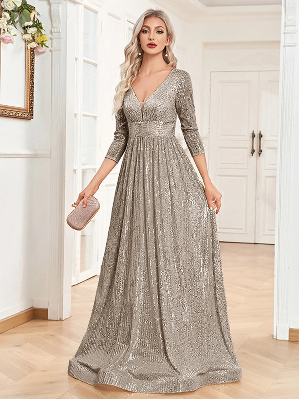 Blue Sequins Evening Dress