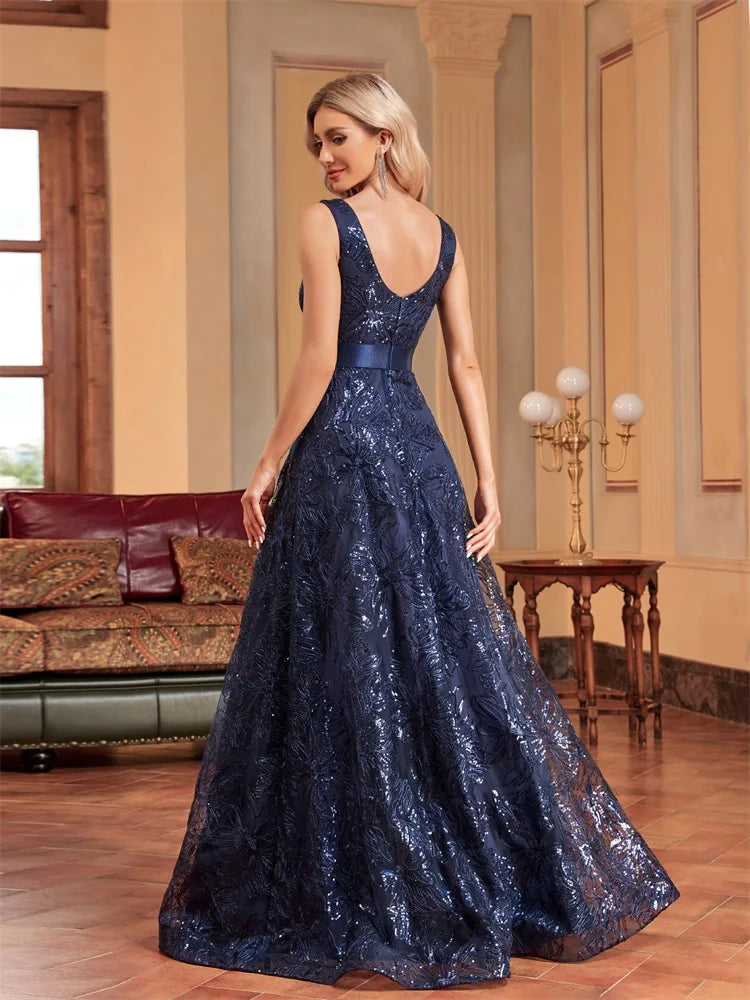 V-back Long Prom Cocktail Dress