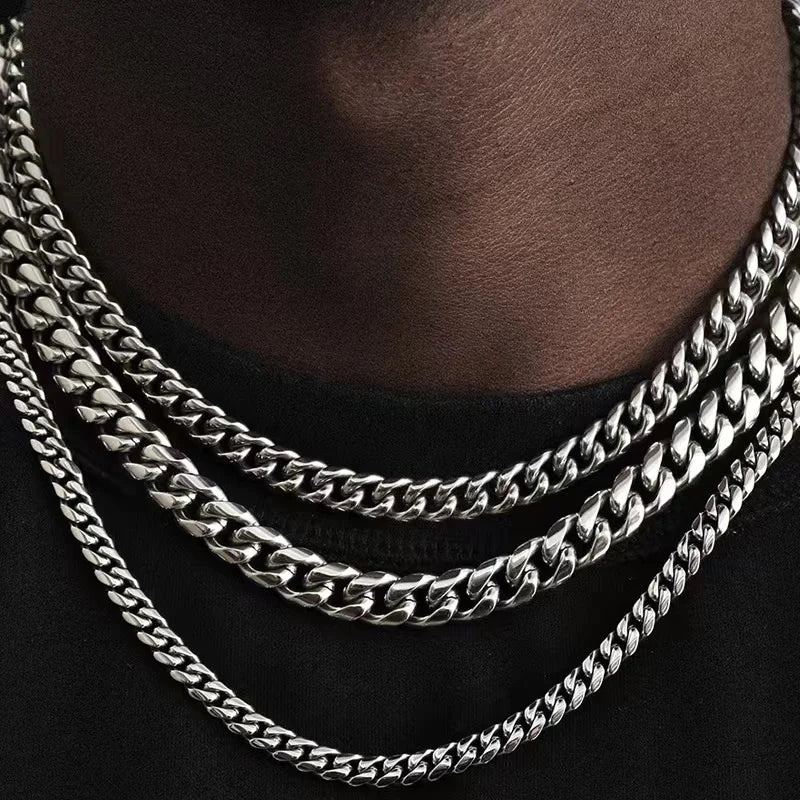 Stainless Steel 3,5,7mm Curb Cuban Necklaces