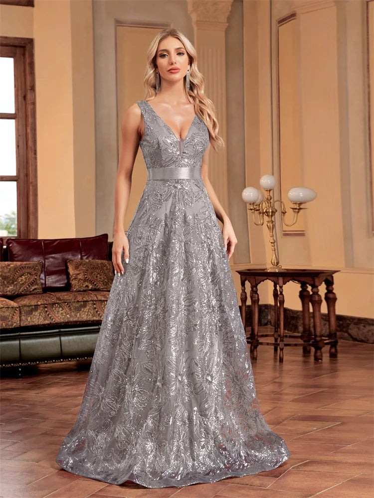 V-back Long Prom Cocktail Dress