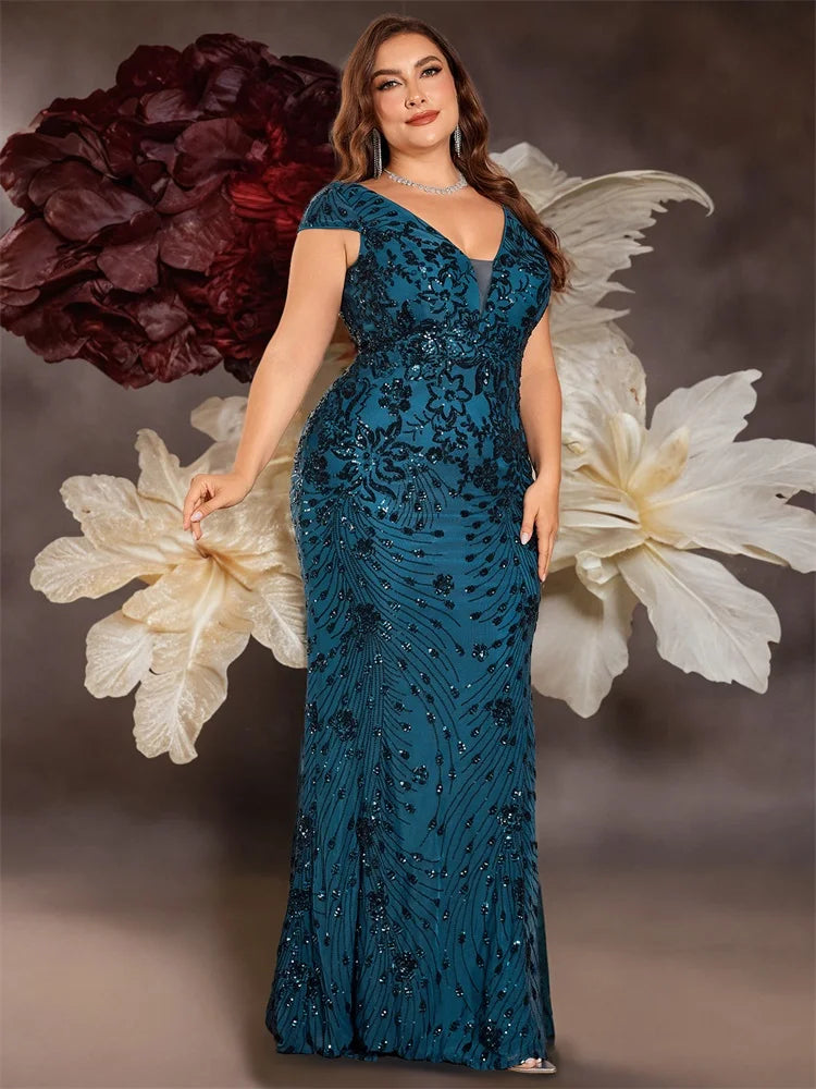 Sequins V-neck Prom Gown