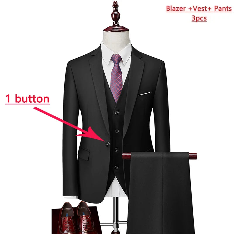 ( Jacket + Vest+Pants ) Formal Business Mens Suit - 3pc