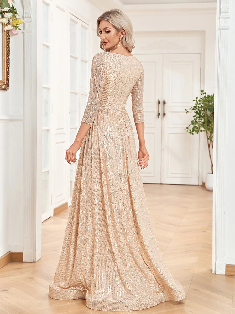 Blue Sequins Evening Dress