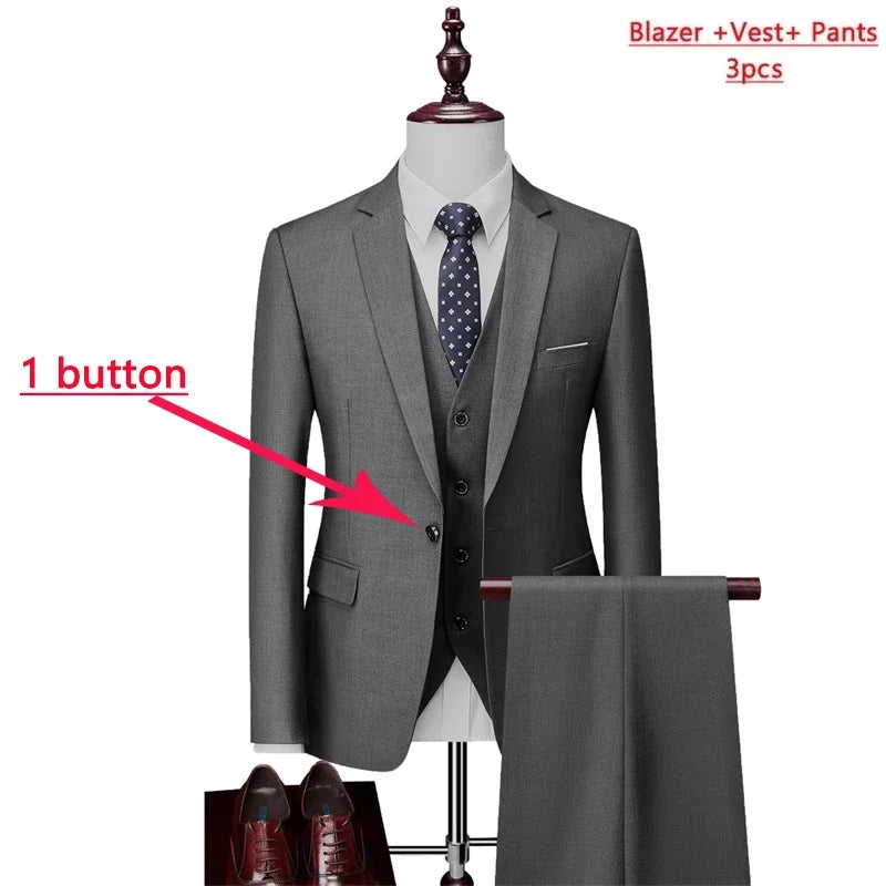 ( Jacket + Vest+Pants ) Formal Business Mens Suit - 3pc