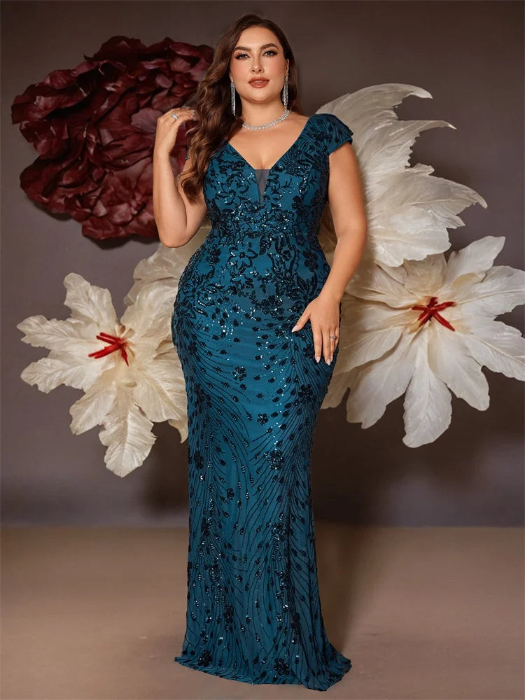 Sequins V-neck Prom Gown