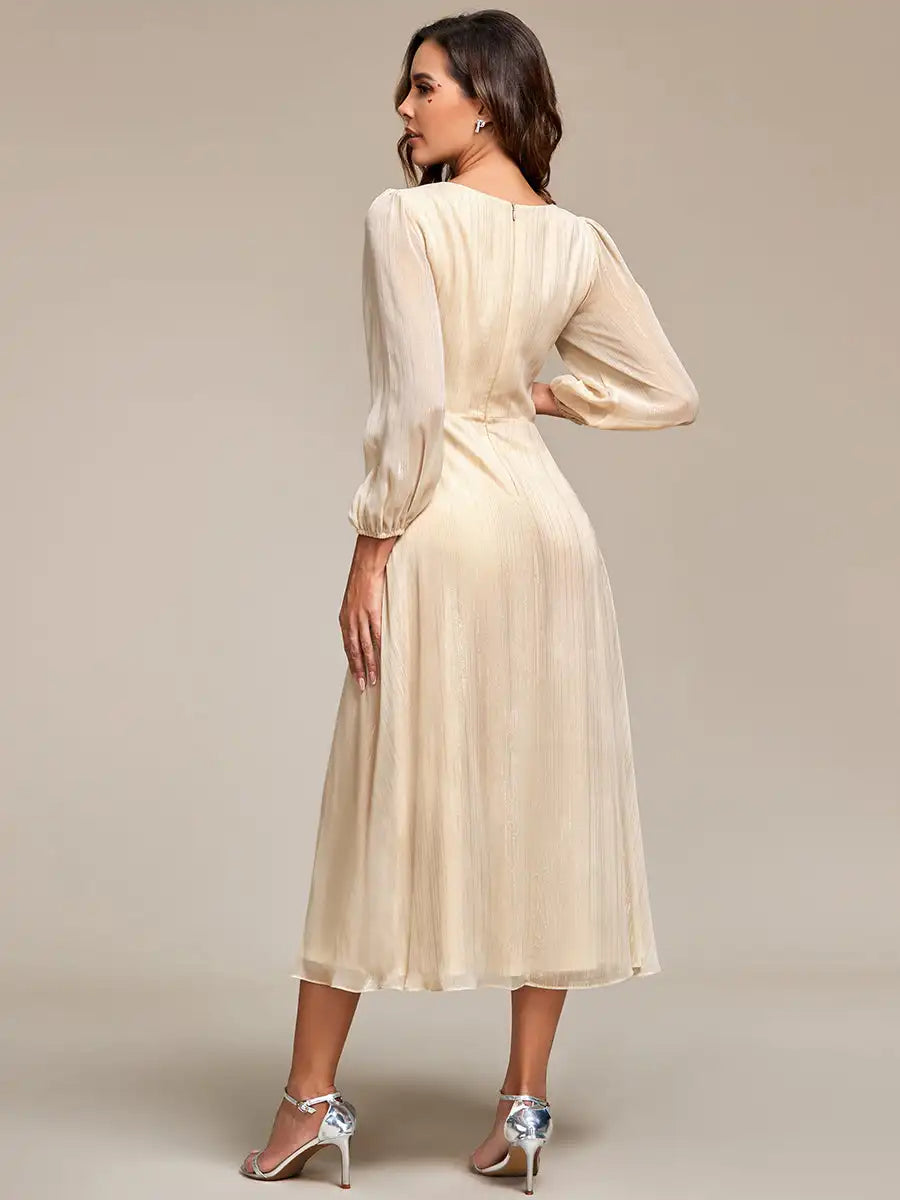 Long Sleeve Shiny Chiffon Charcoal Dress